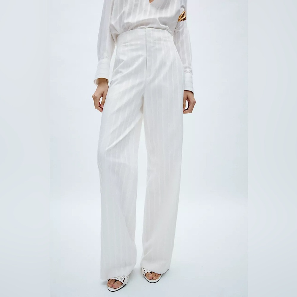 Zara METALLIC THREAD PANTS ZW COLLECTION S nwt